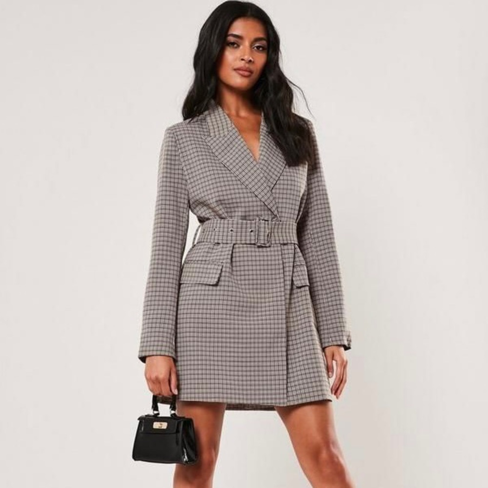 NWT Missguided Brown Plaid Blazer Dress size Women’s US 4